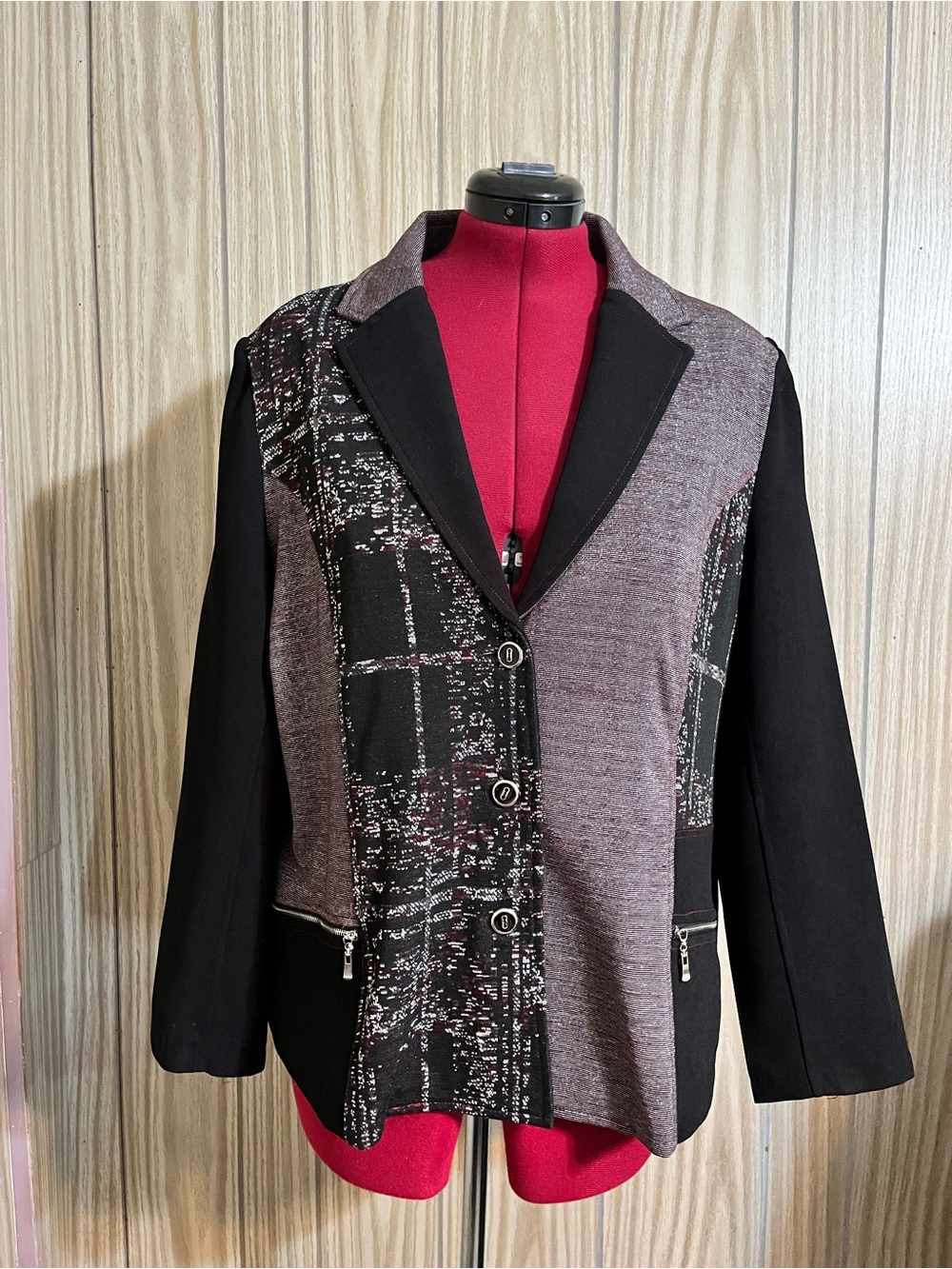 Emotions Patchwork Mixed Media Blazer Jacket Metallic Plaid Plus Size 17